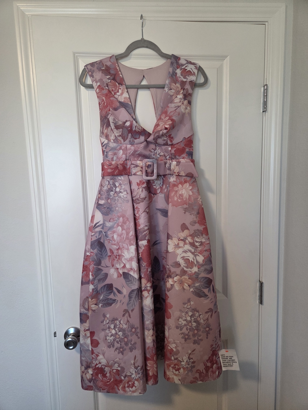 ASOS Pink Floral Belted Midi Dress